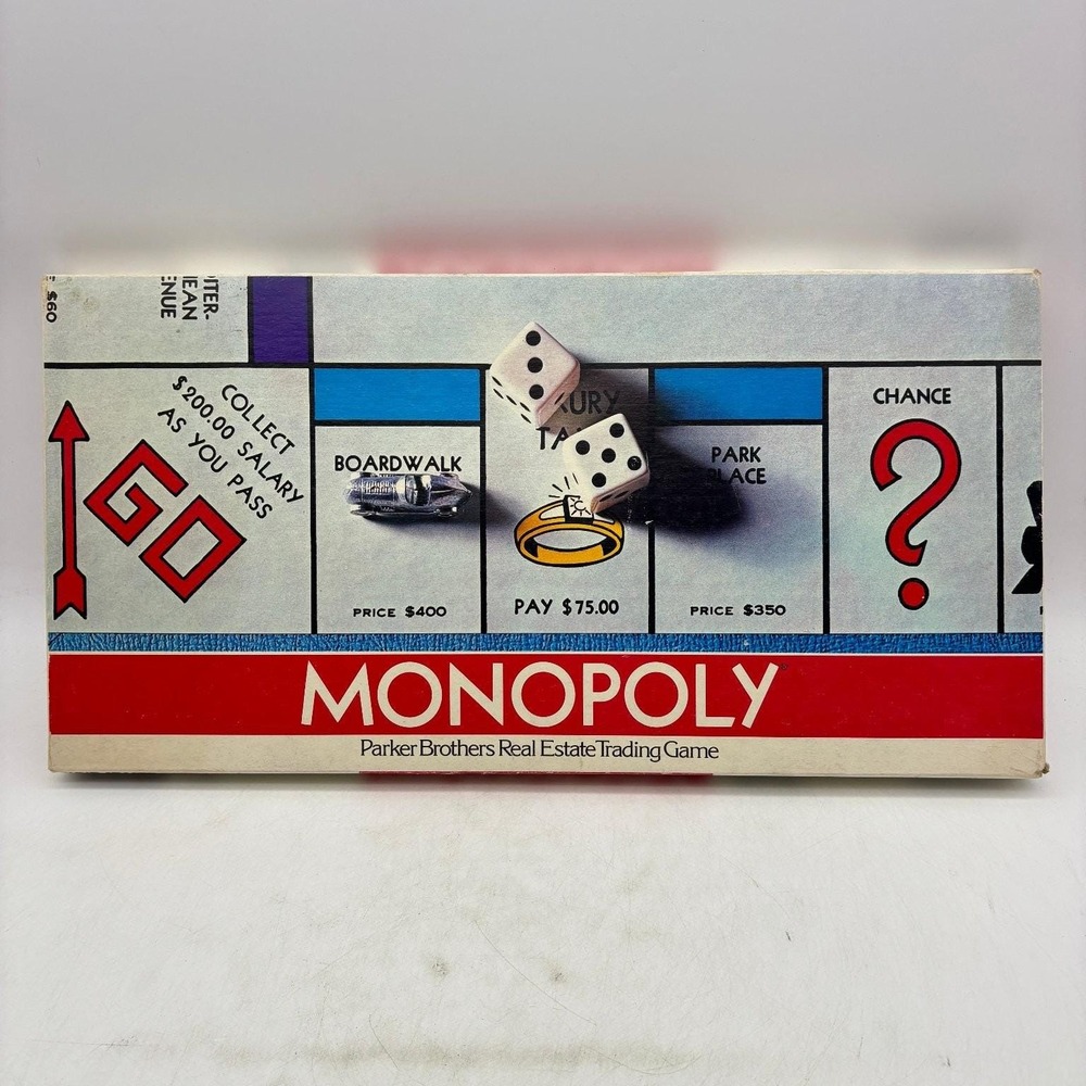 Monopoly Parker Brothers Game 1973 Vintage White Box Dice Boardwalk Complete